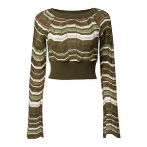 Twenty One Chevron Wave Pattern Long Bell Sleeve Crop Knit Top Size Xsmall